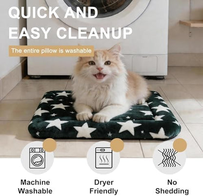 Dog Bed Mat – Soft & Comfortable Dog Kennel Pad for Crate – Durable Crate Bed & Mat for Dogs & Cats – Ideal for Crate, Kennel, and Home Use (Big&Little Stars Green, XS(18"*14"*1.5"))
