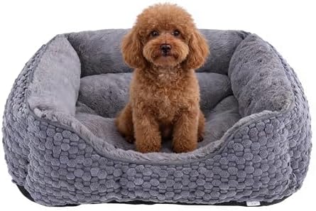 Plush Dog Bed Small, Dark Grey, Machine Washable, Dog Beds Sofa with Pillow Support, 20x19Inch, Corn Kernel Design, Non-Slip Bottom, Thick PP Cotton Padding