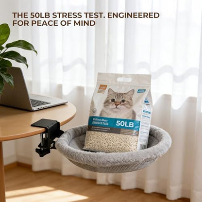 Cat Desk Bed, Foldable Desk Mounted Cat Bed for Large Cats, Heavy Duty Support Up to 50lbs, Desk Cat Perch with Extra Wide Clamp & Double Anti-Slip Pads, Attachment for Home Office