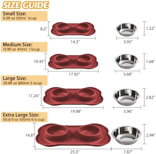 Hubulk Pet Dog Bowls 2 Stainless Steel Dog Bowl with No Spill Non-Skid Silicone Mat + Pet Food Scoop Water and Food Feeder Bowls for Feeding Small Medium Large Dogs Cats Puppies (Burgundy, Small)