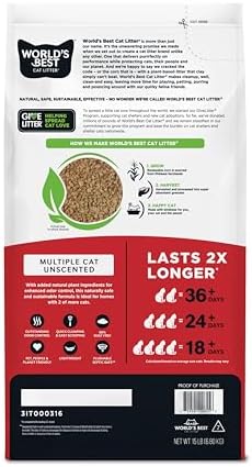 World's Best Cat Litter, Multiple Cat, Unscented, Odor Control, 15 lb Bag
