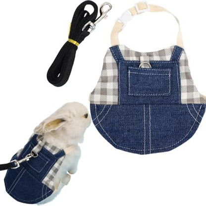 Rabbit Harness Leash Set Escape Proof Clothes for Small Pets (Grey,S)