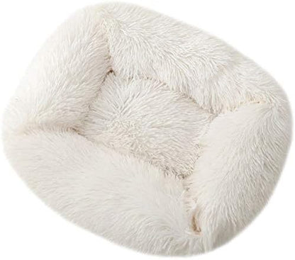 La La Pet® Donut Dog Cat Bed Cozy Cave Pet Bed Burrow Dog Bed Calming Cuddler Self-Warming Pet Bed Soft Plush Pet Cushion Improved Sleep for Cats Small Medium Dogs White S