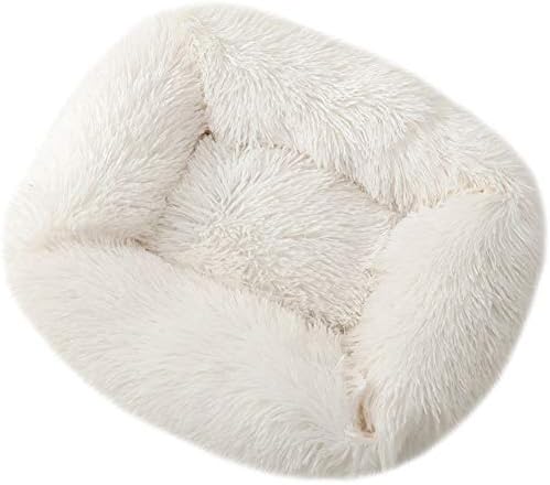 La La Pet® Donut Dog Cat Bed Cozy Cave Pet Bed Burrow Dog Bed Calming Cuddler Self-Warming Pet Bed Soft Plush Pet Cushion Improved Sleep for Cats Small Medium Dogs White XS