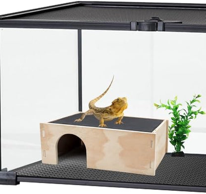 2-in-1 Bearded Dragon Basking Platform with Hideout, Slate Rocks for Reptiles with Base, Leopard Gecko Hides and Caves, Reptile Tank Accessories for Bearded Dragons, Geckos, Ball Pythons, Tortoise