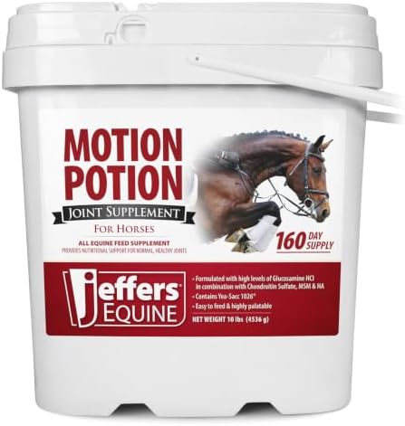 Jeffers Motion Potion Horse Joint Supplement Pellets – Glucosamine HCL, MSM, Chondroitin, Hyaluronic Acid, Vitamin C & E, Daily Equine Support for Senior & Active Horses – 10 lbs, 160 Day Supply