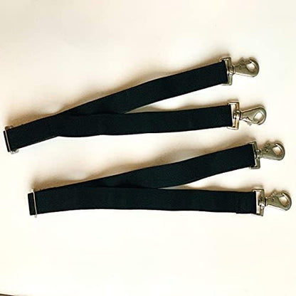 Majestic Ally Pack of 2 Adjustable Length Horse Blanket Sheet Replacement Elastic Leg Strap with Double Swivel Snaps (Black)