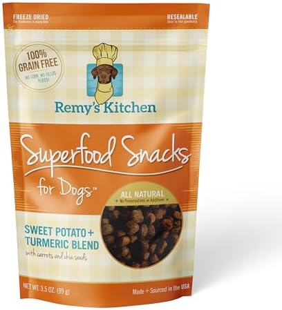 Sweet Potato Turmeric Freeze Dried Dog Treats USA Sourced and Small Batch Made - Human-Grade, All Natural Superfood Dog Snacks Without Artificial Preservatives, Grain Free - 3.5 oz