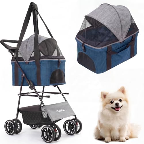 2-in-1 Foldable Pet Stroller 4-Wheel for Small Dogs,Light Gray+Kale Green