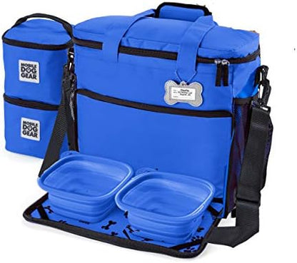 Mobile Dog Gear Week Away Airline Approved Dog Travel Bag (15"x7"x14", Blue) - Includes 2 Pet Food Storage Containers + 2 Collapsible Dog Water Bowls