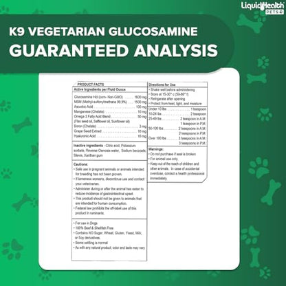 LIQUIDHEALTH Pets K9 Vegetarian Liquid Glucosamine Juice for All Dogs Canines with Chondroitin, MSM, Omega 3, Antioxidants, Hyaluronic Acid - Dog Vitamin Oil for Hip & Joint Health - USA Made (3 Pack)