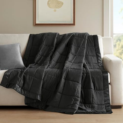 Madison Park Down Alternative Twin Size Blanket for Bed, Satin Trim, Black