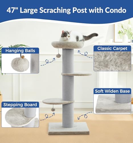 Cat Craft 43" Short Plush Cat Scratching Post with Perch & Bed, Grey