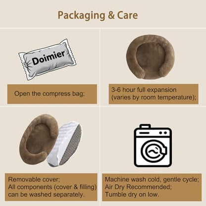 Calming Dog & Cat Beds with Orthopedic Egg-Crate Foam Raised Rim, Soft Fluffy Faux Fur Pet Bed for Small Medium Dogs, Anxiety Relief Spine Support, Machine Washable Cover (Round, Coffee 23")