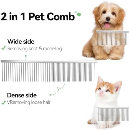 Dog & Cat Brush,Pet Grooming Kit 4PCS- Dog Brush for Shedding| A Pair Pet Hair Removal Gloves| Metal Comb for dog.Removes Undercoat, Tangled, Dirt and Massages. All hair Types