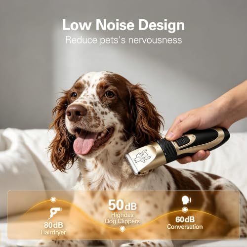 Highdas Dog Clippers for Grooming Low Noise, Cordless Electric Dog Grooming Kit Clippers Rechargeable, Quiet Dog Shaver, Pet Hair Trimmer Kit for Dogs & Cats (Red)