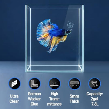 LAQUAL 2 Gallon Fish Tank Starter Kit with Fish Net, 1 Water Changer Siphons & 2 Cleaning Cloth, Crystal Clear Glass Fish Tank, Small Fish Tank/Aquarium for Betta & Goldfish, Nice Home Décor