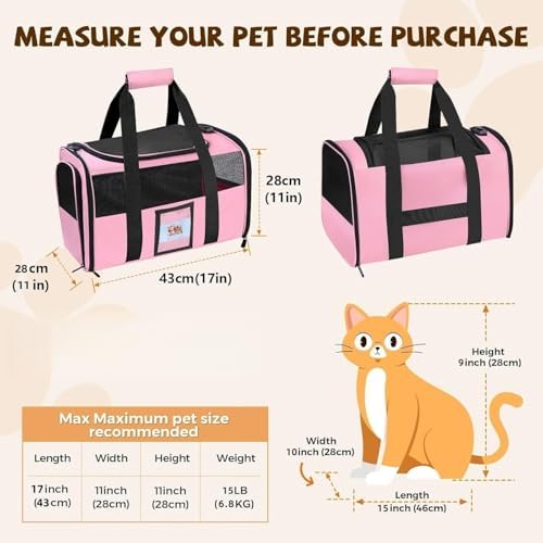 Cat Carrier Soft with Detachable Food Bowl,Soft-Sided Pet Bag(Up to 16 lbs)