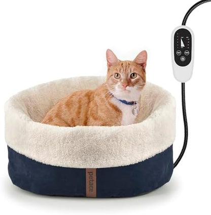 Heated Cat Bed with Pet Pad, 17.7"×13.7", Blue