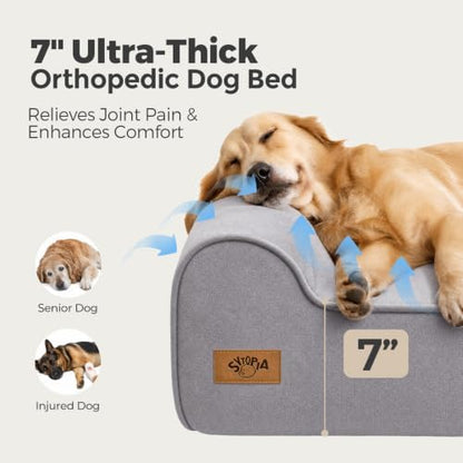 Sytopia XXL 35D Memory Foam Dog Bed for Extra Large Dogs – 7" Thick Orthopedic Pet Couch for Seniors and Big Breeds up to 150 Pounds, with Waterproof Liner & Washable Cover, Nonskid Bottom, Grey