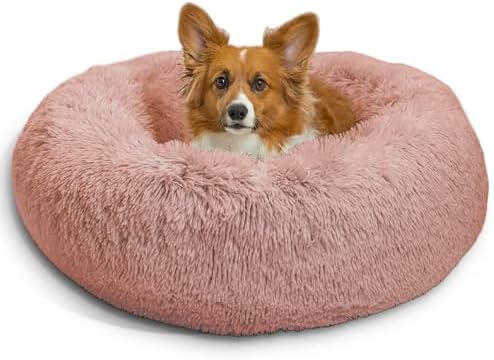 Best Friends by Sheri The Original Calming Donut Dog Bed for Medium Dogs up to 45 lbs, Shag Faux Fur, Dusty Rose, 30" x 30"