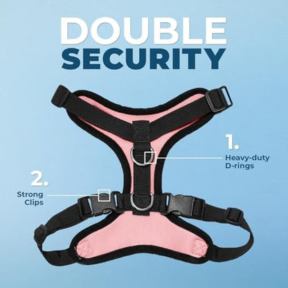 Best Pet Supplies Voyager Step-in Lock Pet Harness w Reflective Pet Leash Combo Set with Neoprene Handle 5ft - Supports Small, Medium and Large Breed Puppies/Cats - Pink/Black Trim, S