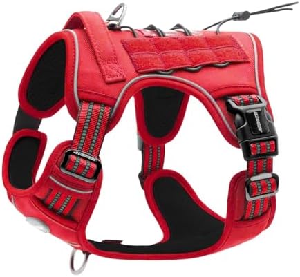 AUROTH Tactical Dog Harness for Large Dogs No Pull Adjustable Pet Harness Reflective K9 Working Training Easy Control Pet Vest Military Service Dog Harnesses Red M