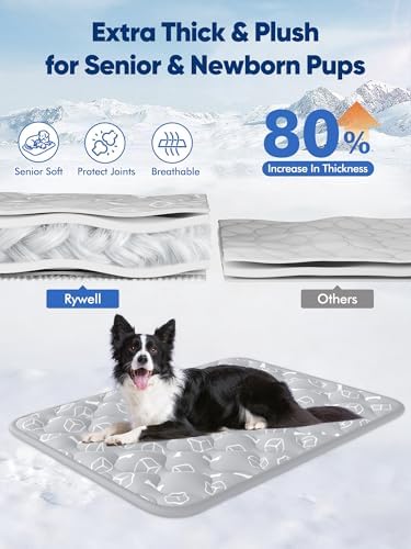 Rywell Dog Cooling Mat 2.0,Elegant Grey Edition, 24 * 18 Thickened Cooling Pad for Dogs, Internal Waterproof & Endothermic Color Changing Arc-Chill Cool Fiber(Q-Max>0.5) for Summer Comfort