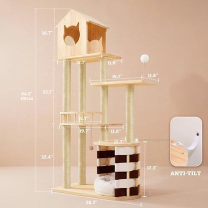 YITAHOME 63" Stable Pine Wood Cat Tree