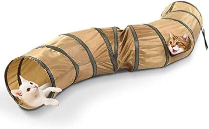 SunGrow Collapsible Tunnel for Cat, 47.2" x 9.8" Lightweight Polyester with Steel Frame Tube, Includes Carrying Case, Cat Accessories and Supplies, Brown and Black
