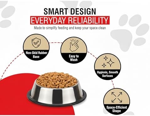 Loving Pets Stainless Steel Non-Tip Dog Bowl – Heavy Duty No Spill Dog Bowl with Removable Rubber Base – Durable, Non-Skid Stainless Steel Dog Food Bowl & Dog Water