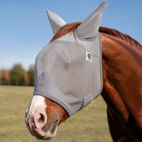 Raelitego Horse Fly Mask with Ears, Breathable Mesh UV Protection (M)