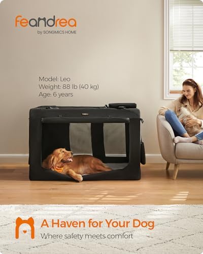 Feandrea Collapsible Soft Dog Crate, Portable Travel Carrier, 48 Inches