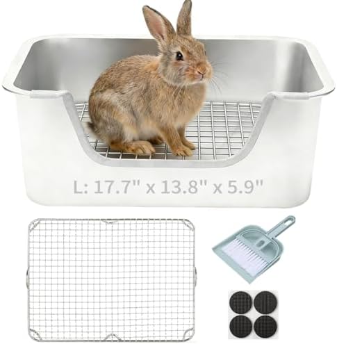 PODOO Bunny Litter Box, Stainless Steel Sifting Pan with Non-Slip Pads
