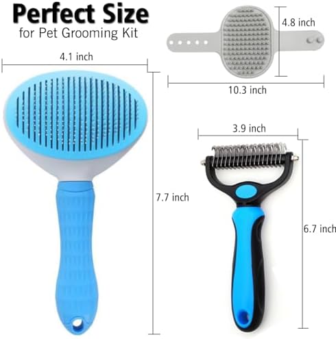 3PCS Dog Grooming Brush - Dog Brush for Shedding Massaging Bathing - Double Sided Shedding, Dematting Undercoat Rake - Self Cleaning Slicker Comb for Dogs and Cats with Long or Short Coats