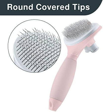 Cat Hair Brush, Soft Silicone Self Cleaning Brush for Short and Long Haired Cats, Pink Pet Grooming Comb, Cat Shedding Brushes
