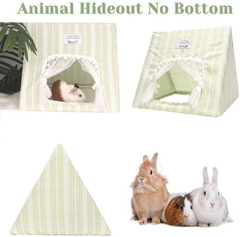Jenvd Guinea Pig Hideout Large with Curtain, Machine Washable Bunny Hideout
