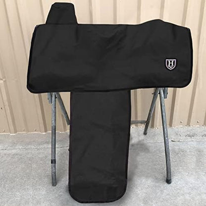 Harrison Howard Long-Lasting 6 Elastic Straps 600 Denier Waterproof Western Saddle Cover-Black
