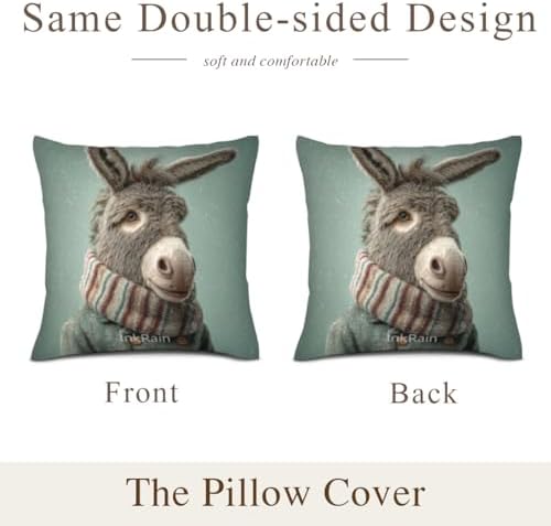 InkRain Winter Animal Cute Donkey Pillow Cover 26x26 Inch Set of 2 Home Decor Decorative Cotton Linen Illustration Pillowcases for Living Room House Sofa