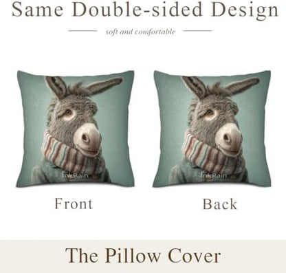 InkRain Winter Animal Cute Donkey Pillow Cover 26x26 Inch Set of 2 Home Decor Decorative Cotton Linen Illustration Pillowcases for Living Room House Sofa