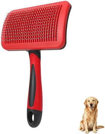 Self-Cleaning Slicker Dog Brush for Large Long-Haired Breeds (Red, Black)