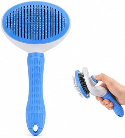 Pet Grooming Deshedding Brush, Self-Cleaning Massaging Brush for Dogs and Cats, Short and Long Hair (Blue)