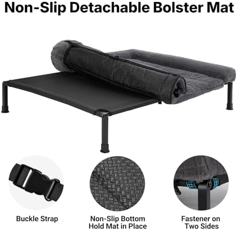 Veehoo Elevated Dog Bed with Fluffy Plush Bolster Cushion, Dog Couch Bed