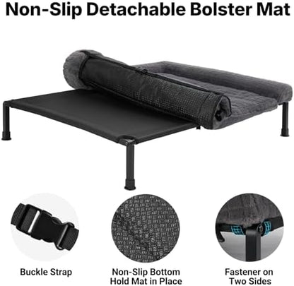 Veehoo Elevated Dog Bed with Fluffy Plush Bolster Cushion, Dog Couch Bed