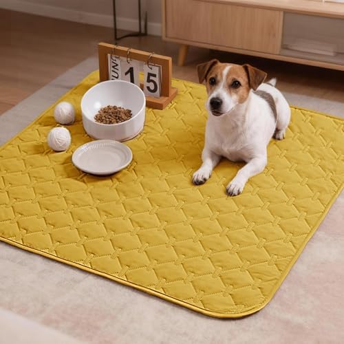 gogobunny 100% Double-Sided Waterproof Dog Bed Cover Pet Blanket Sofa Couch Furniture Protector for Puppy Large Dog Cat, Reversible (30x30 Inch (Pack of 1), Dark Yellow/Light Yellow)