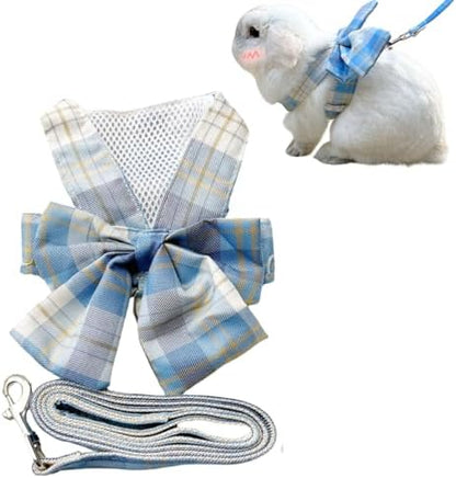Rabbit Harness and Leash - Adjustable Bunny Harness Escape Proof for Walking Runnig Hiking Camping Outdoor,Cute Small Animal Harness Leash Set (Blue,Small)