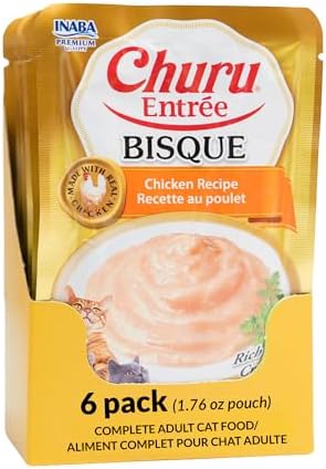 INABA Churu Entree Bisque Wet Cat Food, Chicken, 6ct