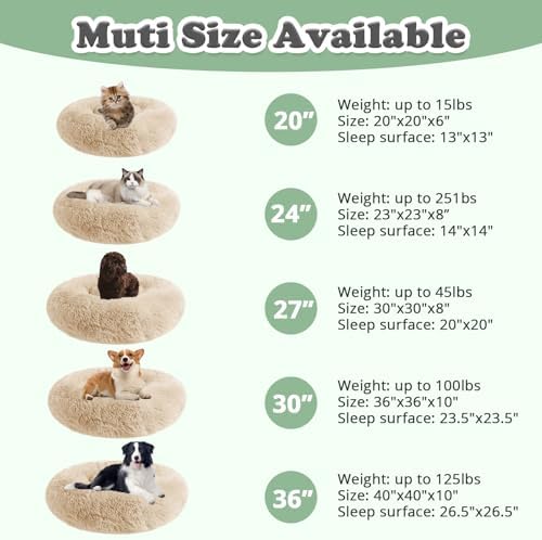JOLLYVOGUE Dog & Cat Bed, Calming Anti-Anxiety Pet Bed for Small Dogs, Fluffy Donut Cushion for Small and Medium Pets (23")