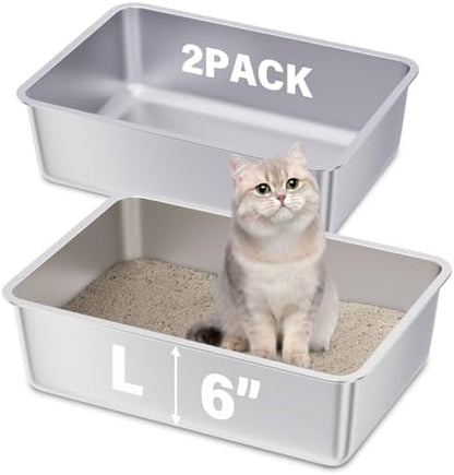 Stainless Steel Litter Box, Large Metal Litter Box 2 Pack