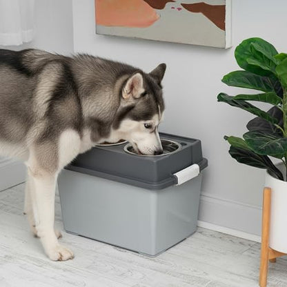 IRIS USA Elevated Dog Bowls 15" H, up to 47 lb Storage, Gray/Dark Gray